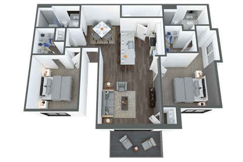 Floor plan for 2 beds, 2 baths, 1112 sqft